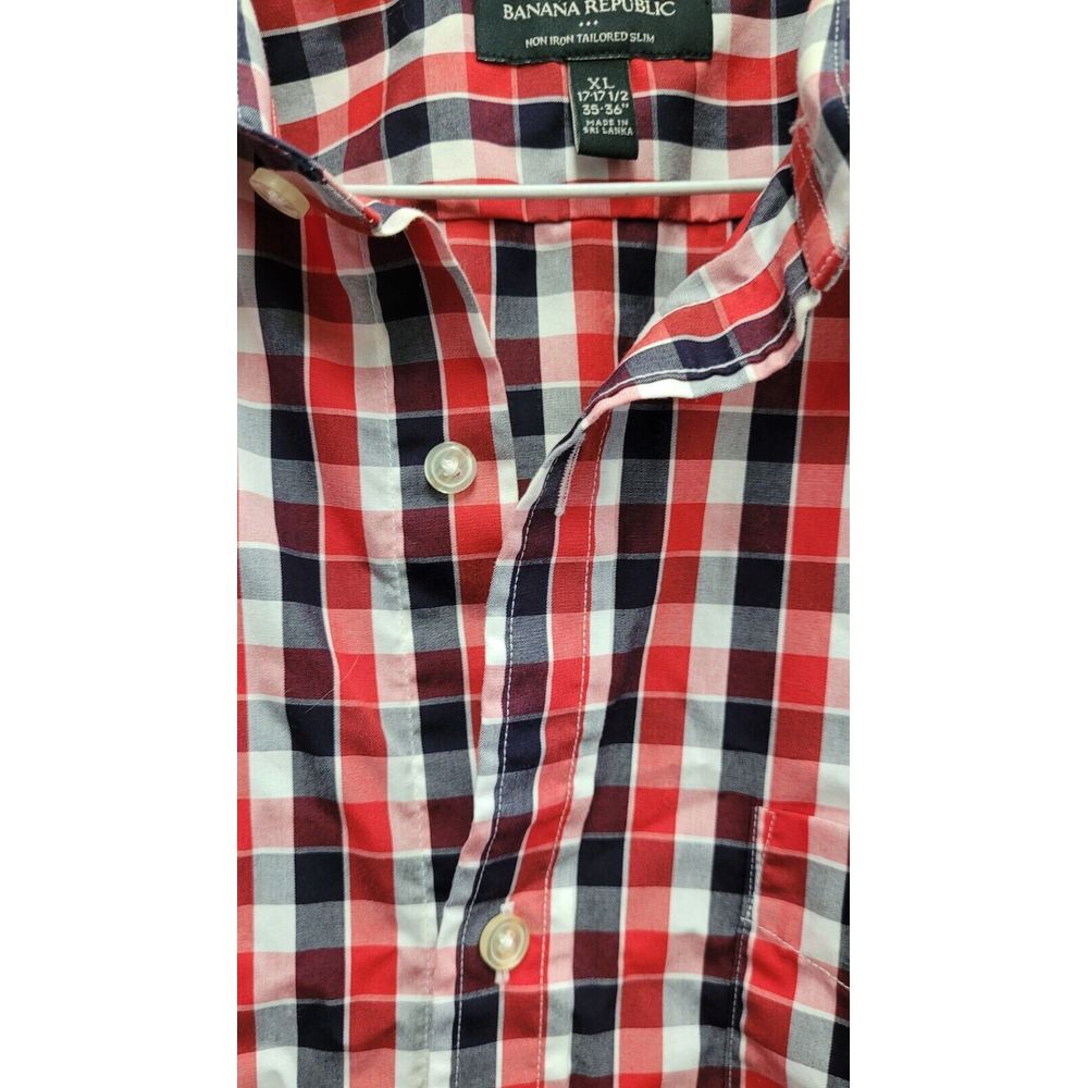 Banana Republic Button Front Shirt Top Men's XL Extra Large Black Red Plaid‎ - Picture 7 of 10